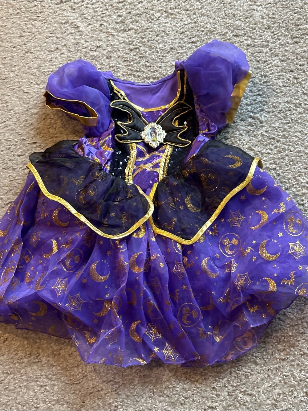 Disney Minnie Mouse Vampire Witch Costume Dress 3T Gold Purple Halloween